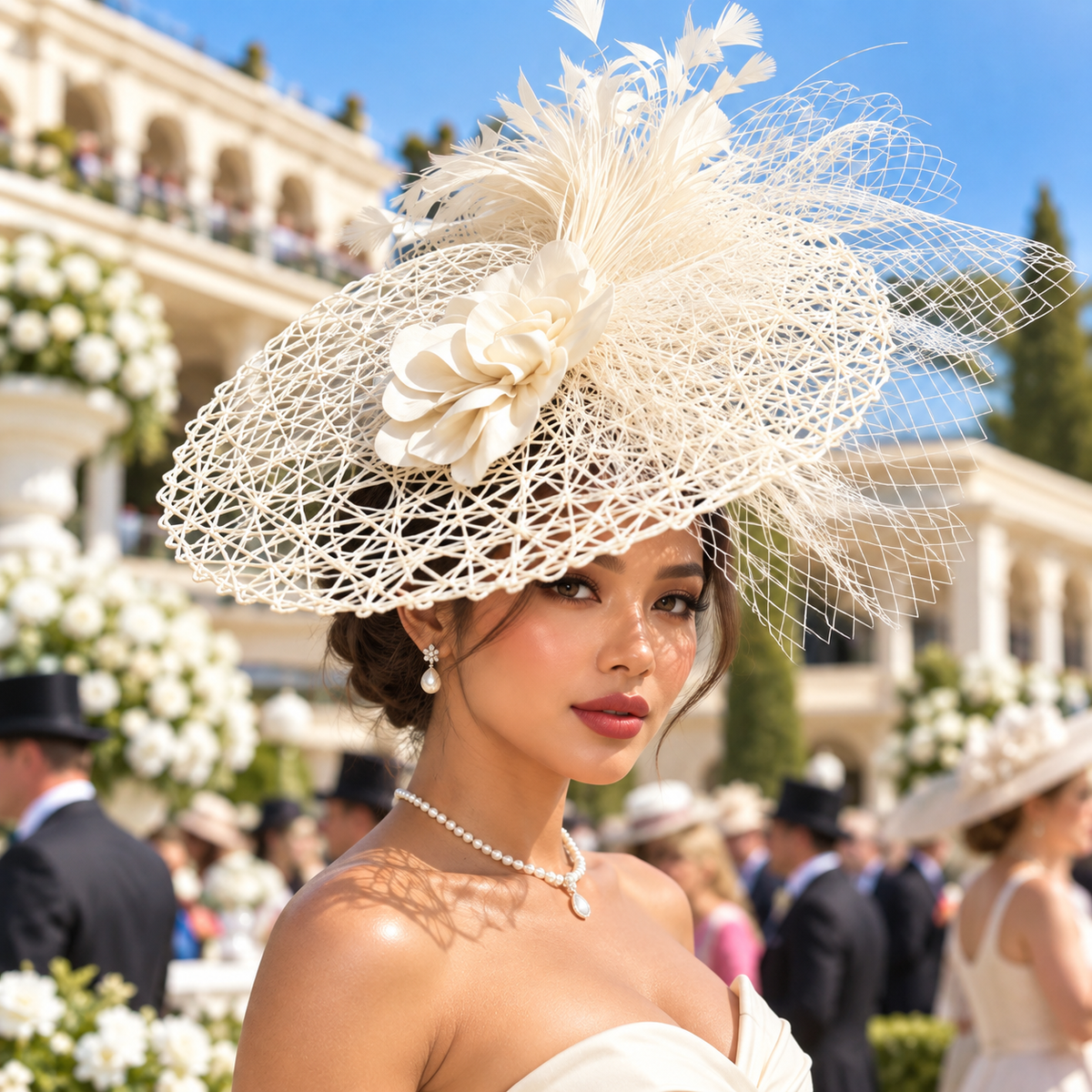 Feather flower race day hat