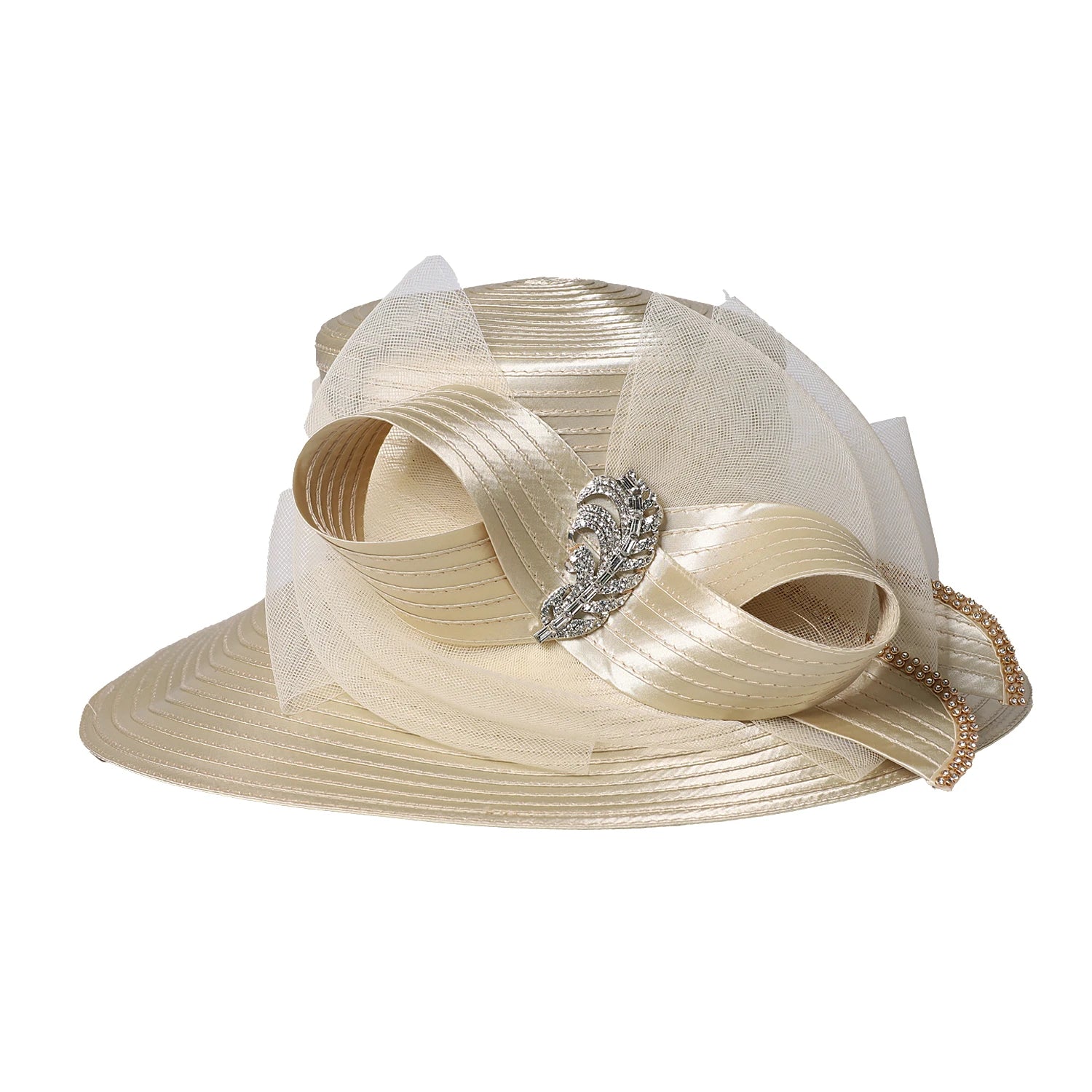 Champagne ribbon bow church hat
