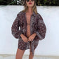 Brown paisley wrap mini dress