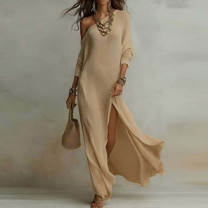 Flowing one shoulder maxi dress