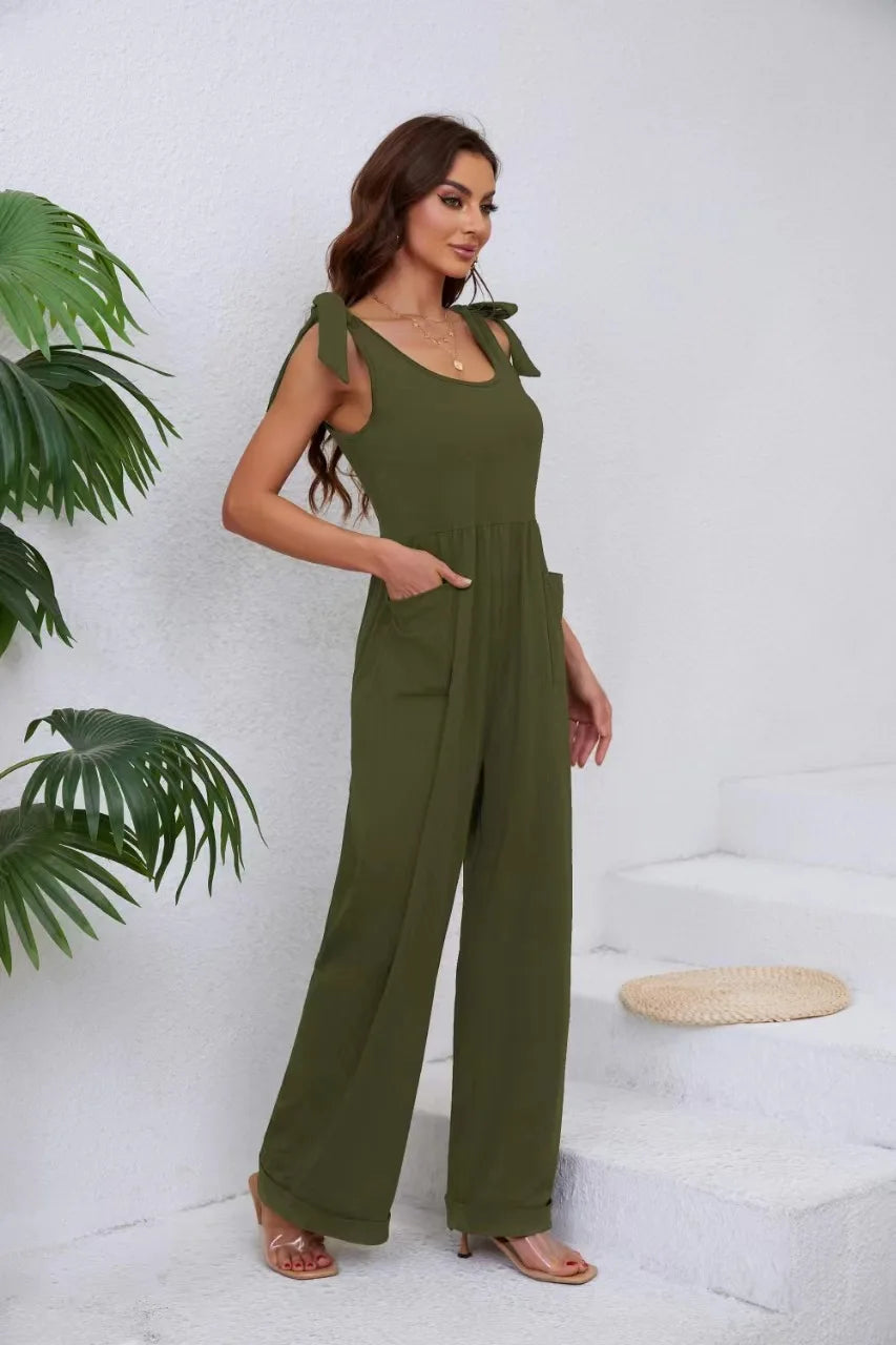 Sleeveless pocket wide leg jumpsuit