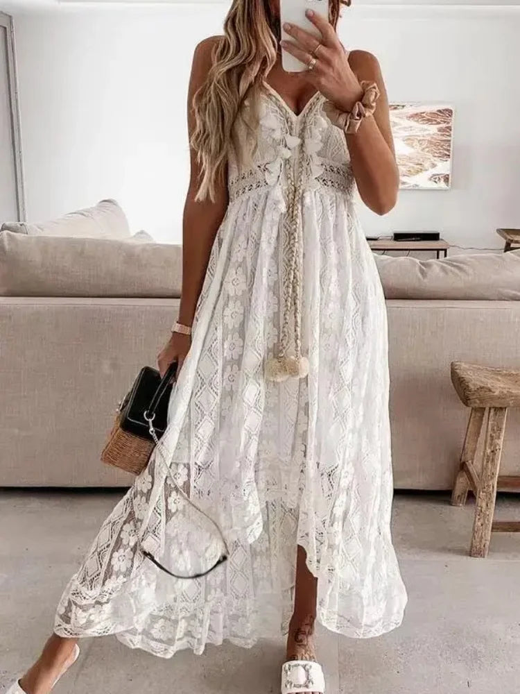Tassel tie boho maxi dress