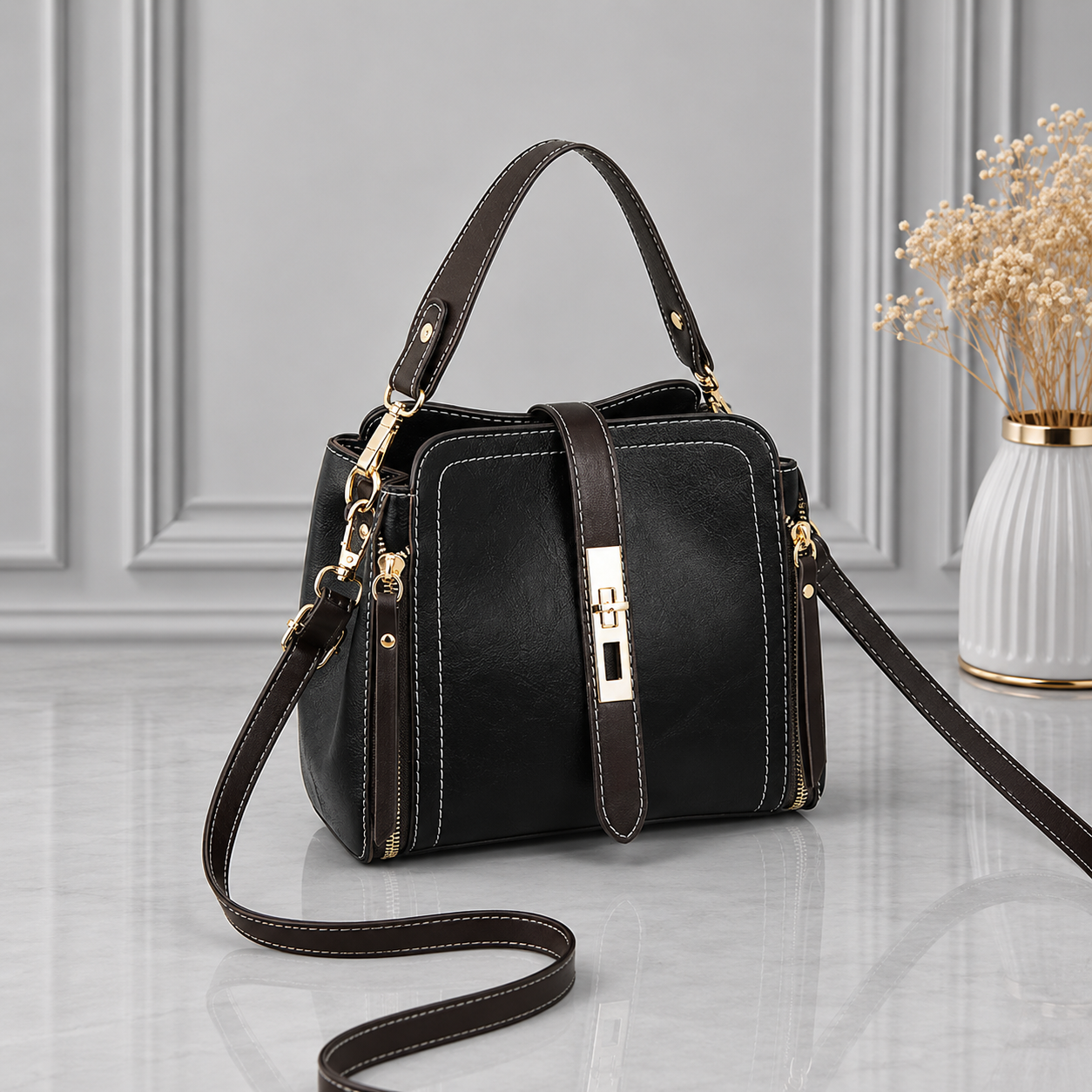 Black satchel shoulder bag