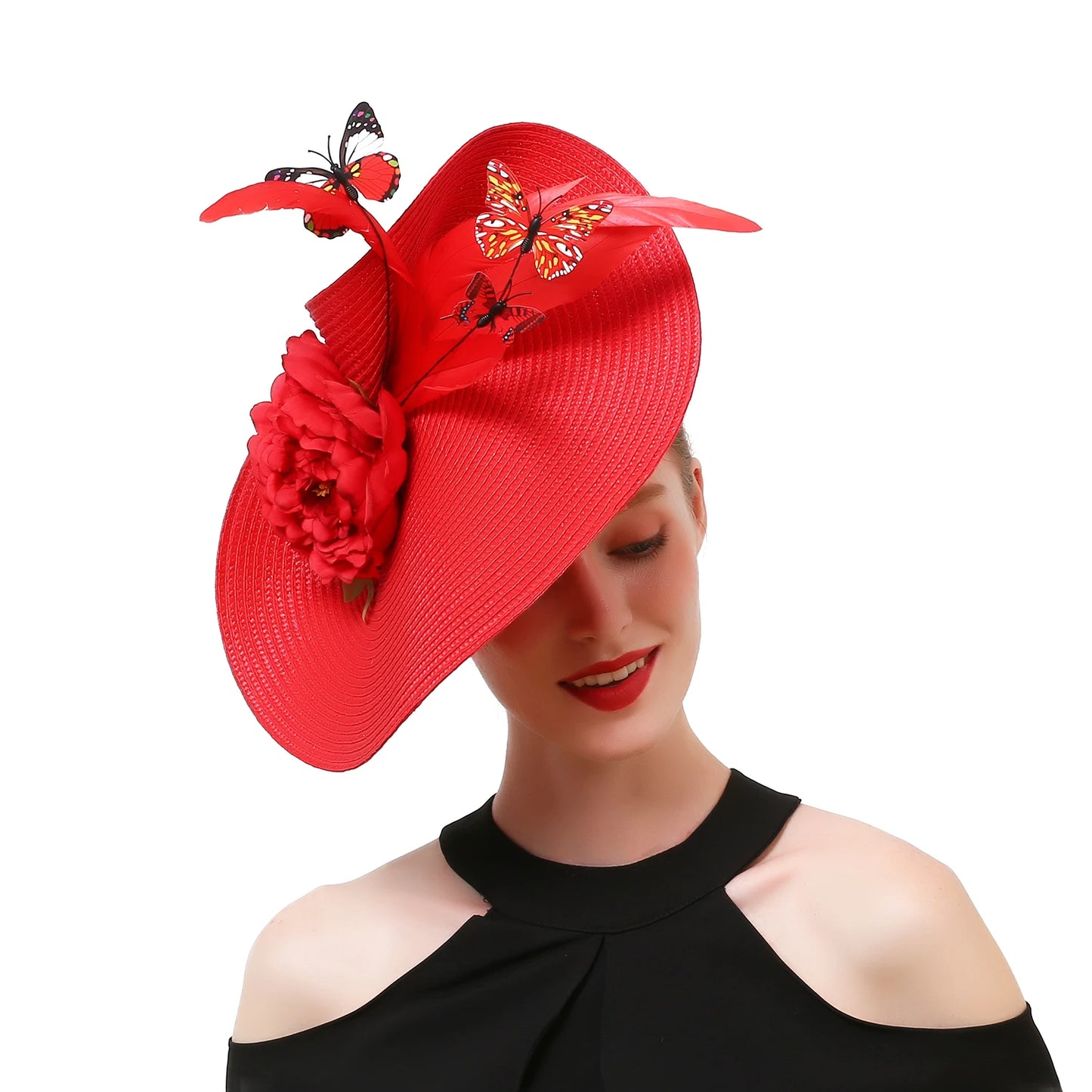 Wide brim floral butterfly hat