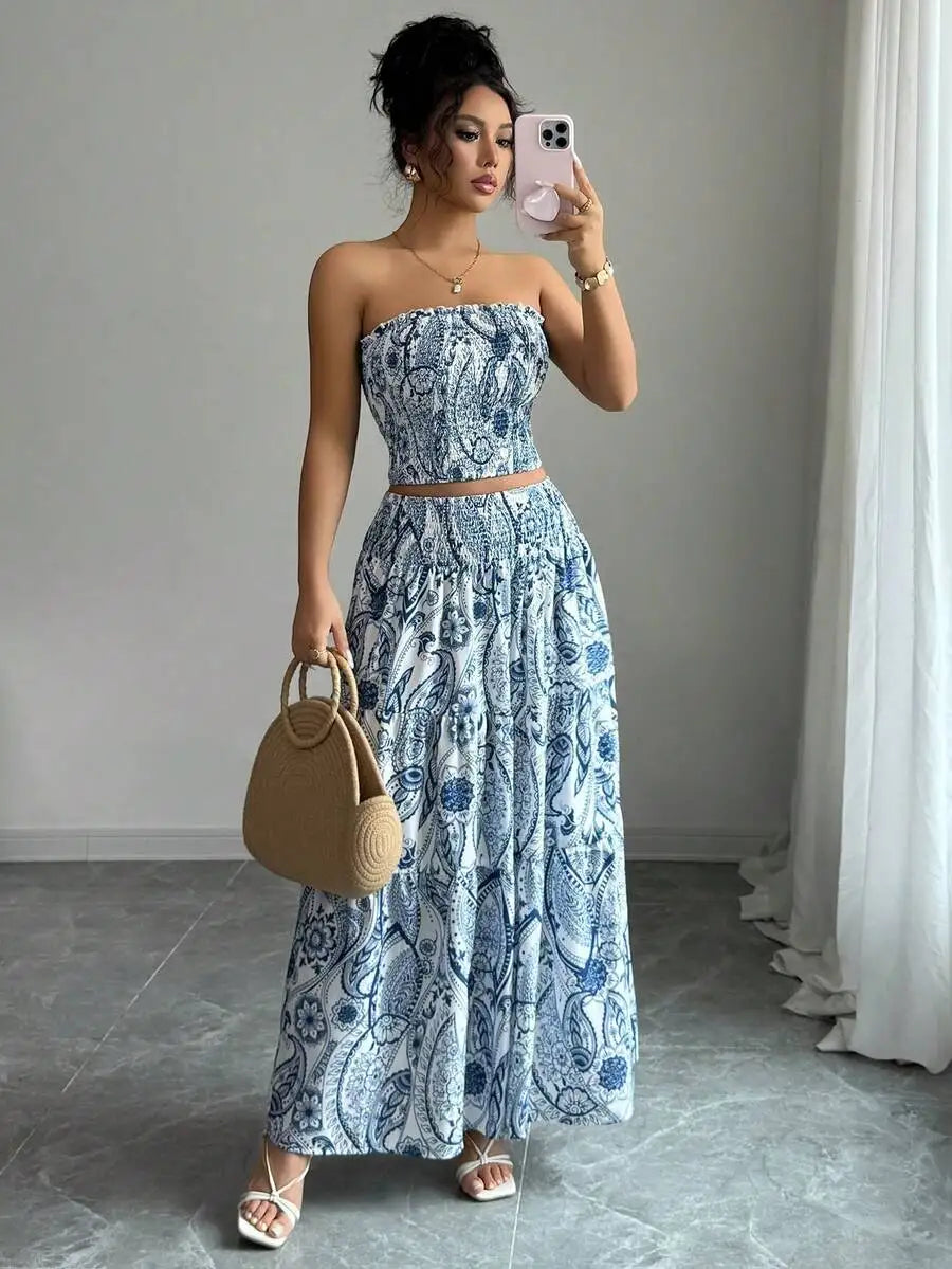 Blue white paisley two piece
