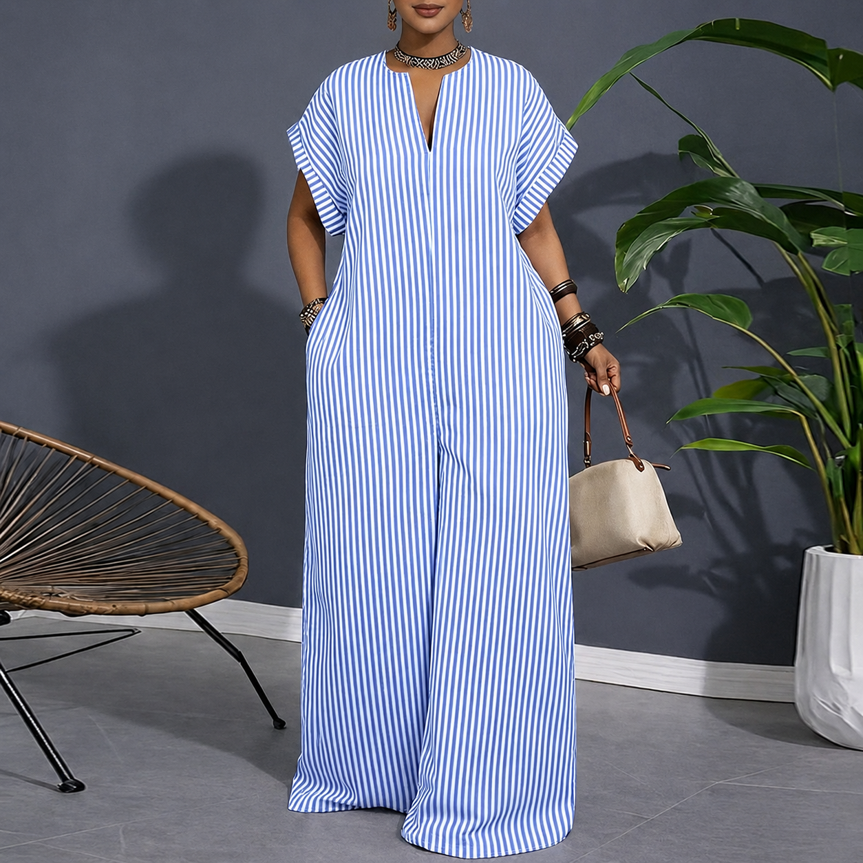Striped wide leg jumpsuit