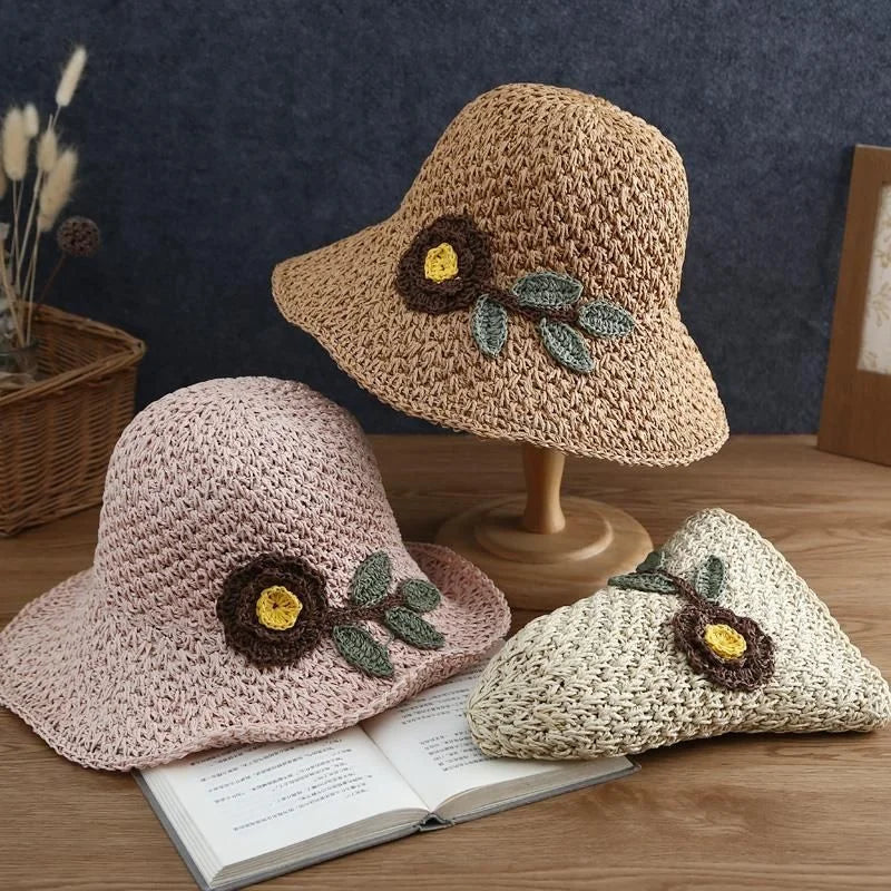 Floral accent straw sun hat