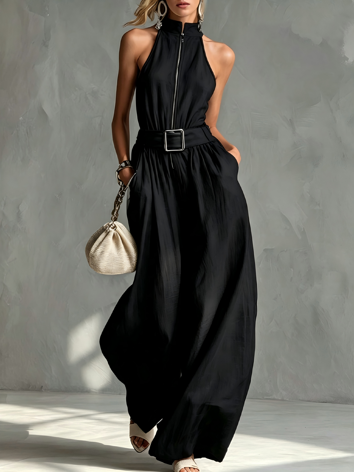 Black halter wide leg jumpsuit