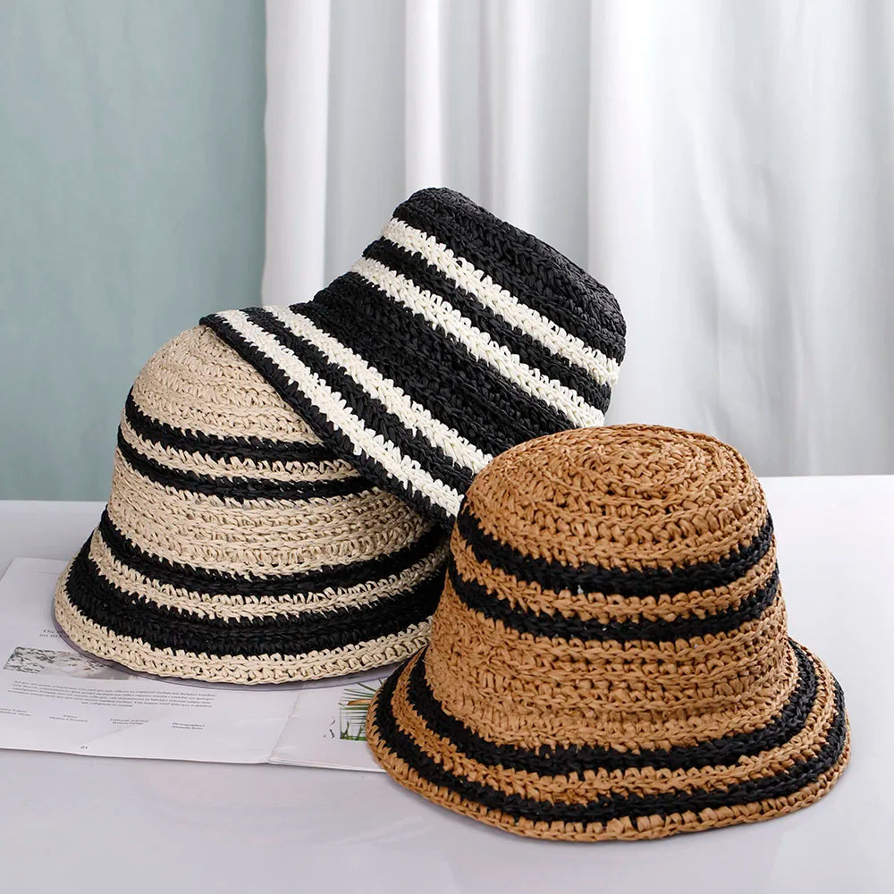 Striped raffia bucket hat