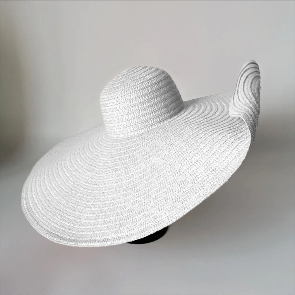 white oversized floppy beach hat
