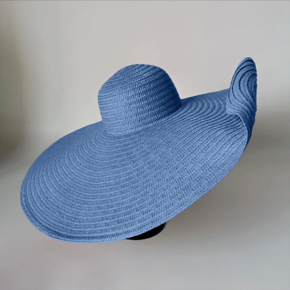 Blue oversized floppy beach hat