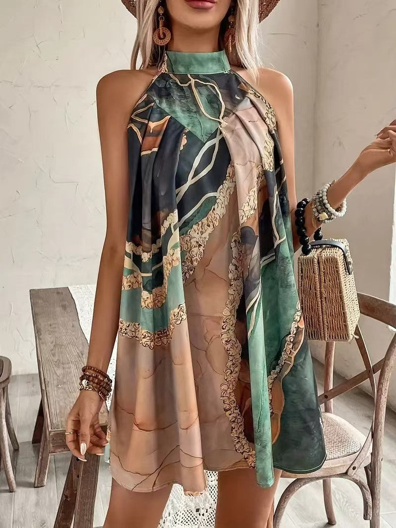 High neck printed dress
