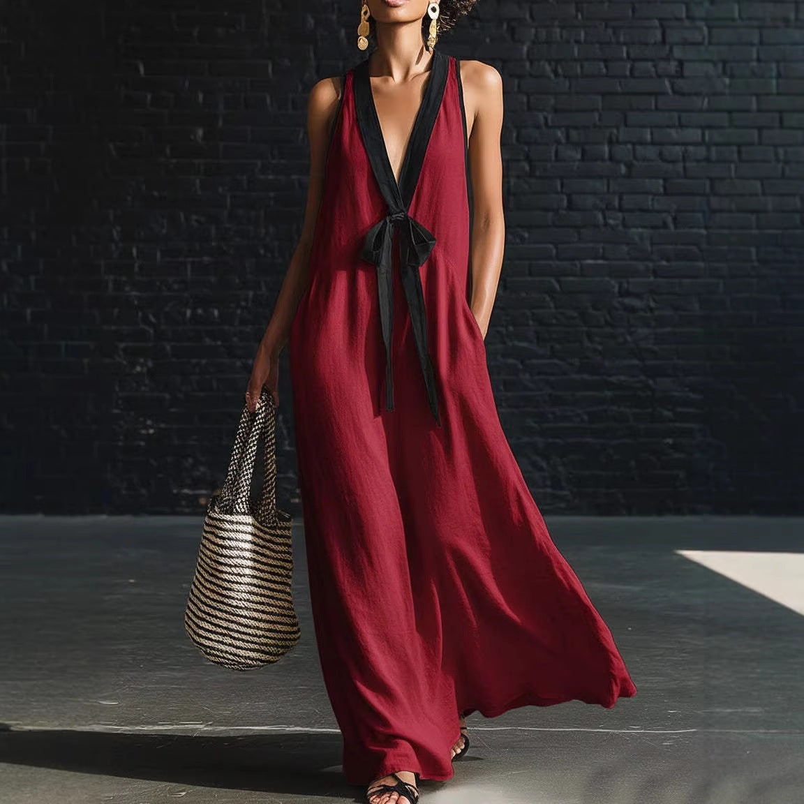 Contrast trim long dress