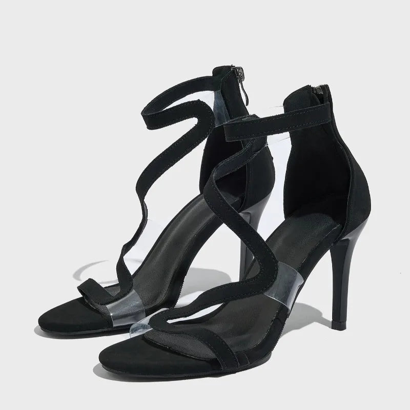 Black open toe stilettos