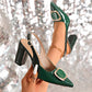 Pointed toe buckle heels