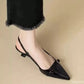 Pointed Toe Slingback Heels: Low Heel Glossy Dress Shoes with Buckle Strap