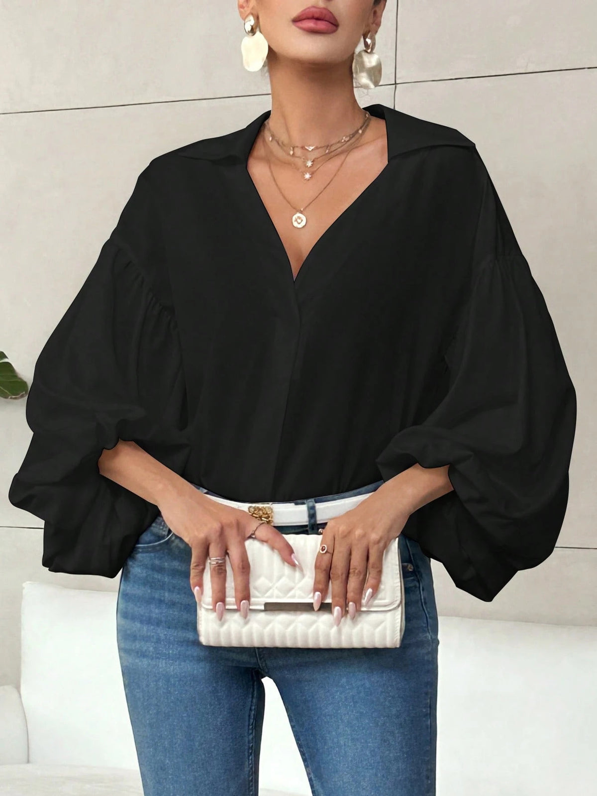 Long sleeve collared blouse