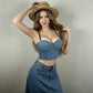 Blue denim bustier crop