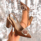 Gold buckle slingback heels