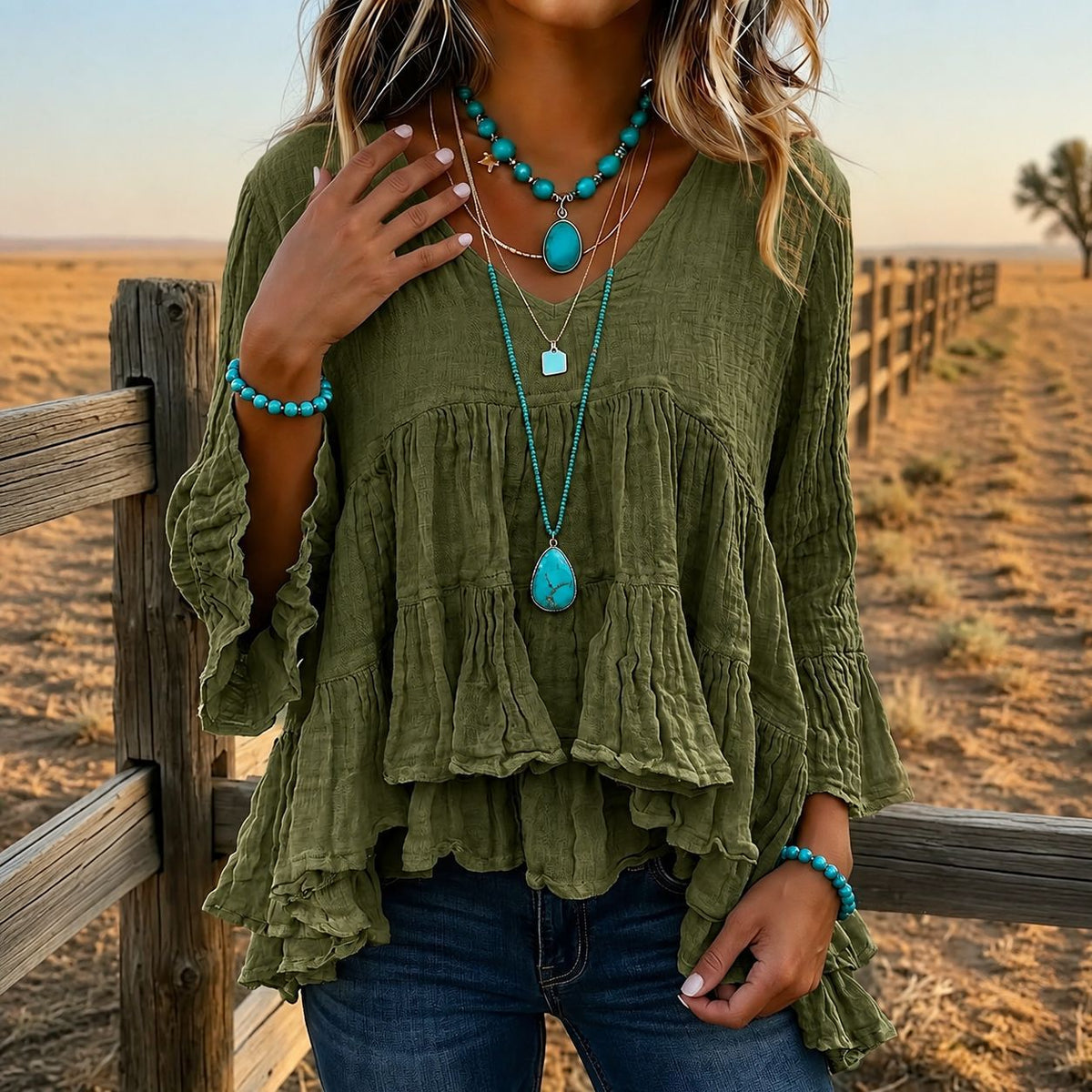 Flared sleeve boho top