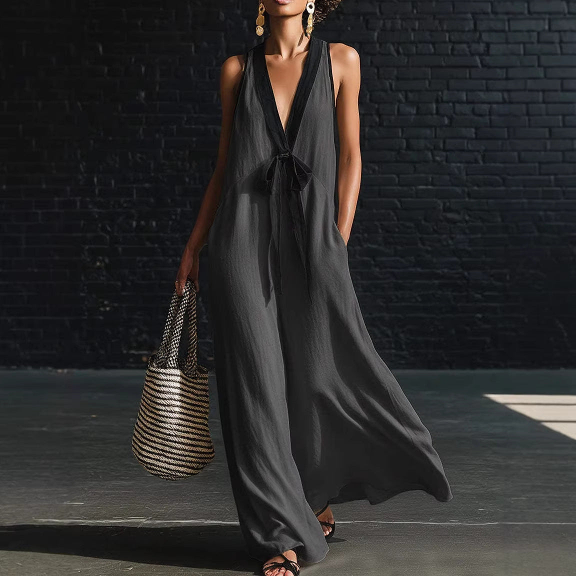 Front tie maxi dress