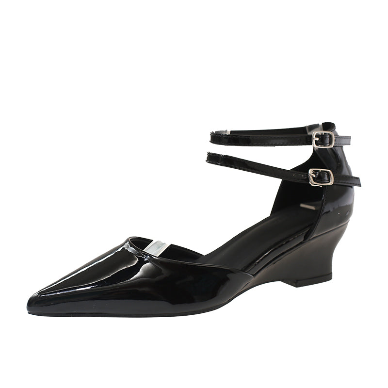 Glossy ankle buckle flats