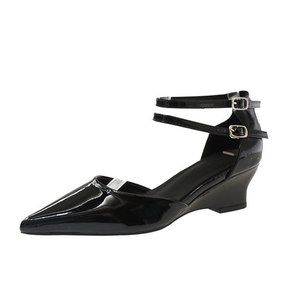 Glossy ankle buckle flats
