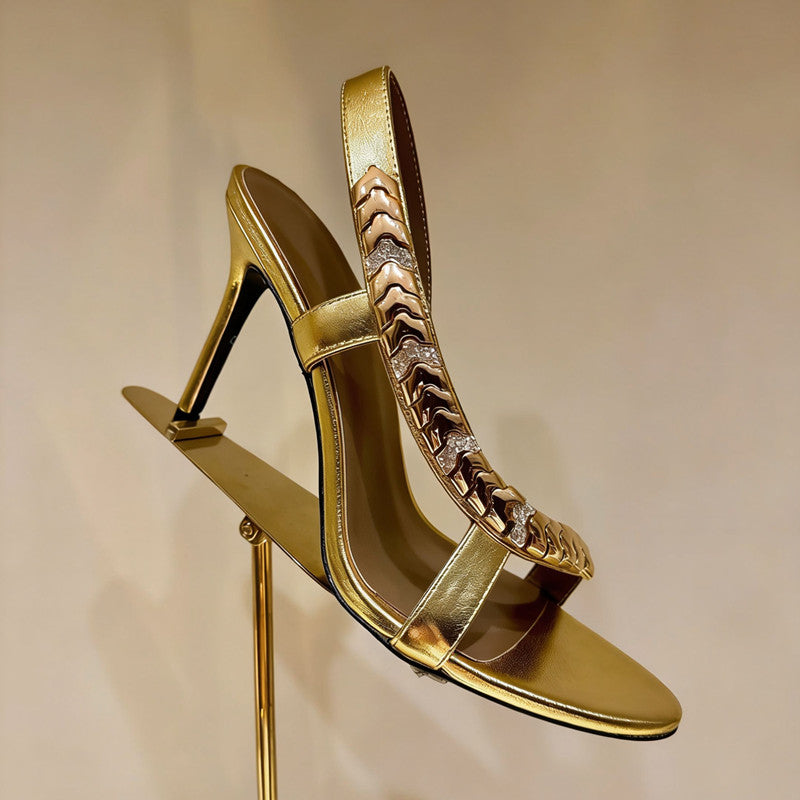 Metallic gold slingback heels
