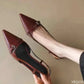 Pointed Toe Slingback Heels: Low Heel Glossy Dress Shoes with Buckle Strap