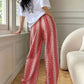 Red printed wide leg pants