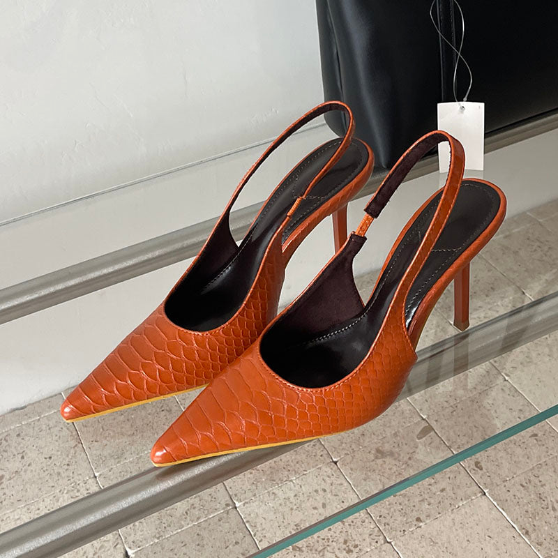 Pointed toe evening slingback heels