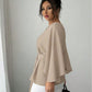 Beige belted bell sleeve blouse