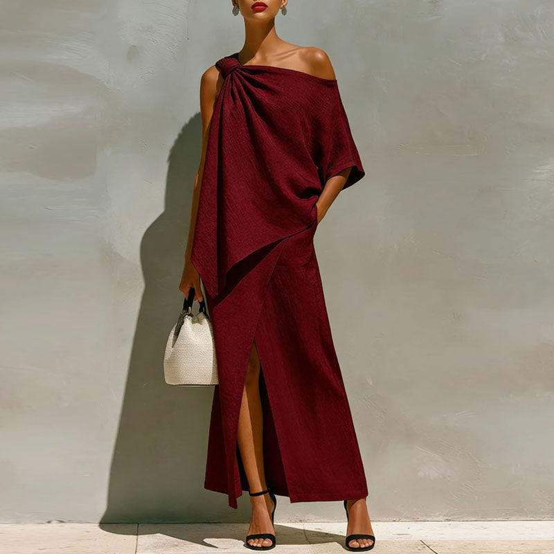 Burgundy one shoulder set
