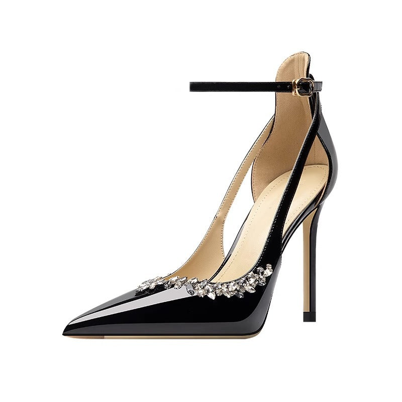 Pointed toe crystal heels