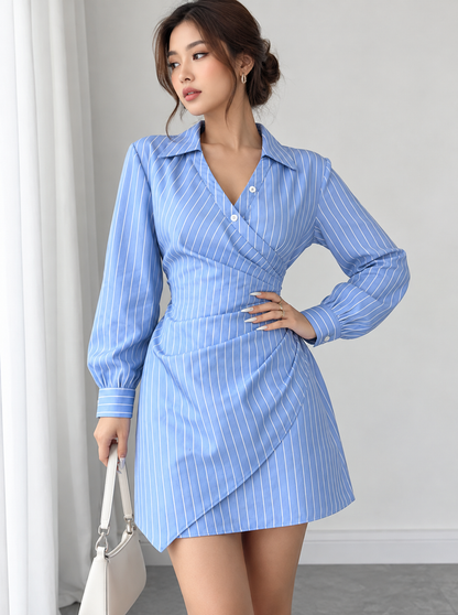 Blue striped shirt dress