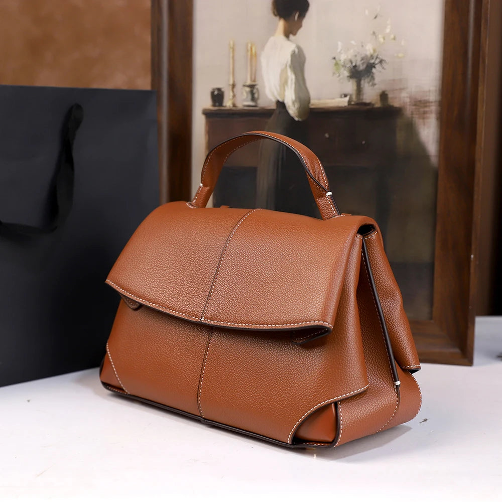 Leather top handle satchel bag