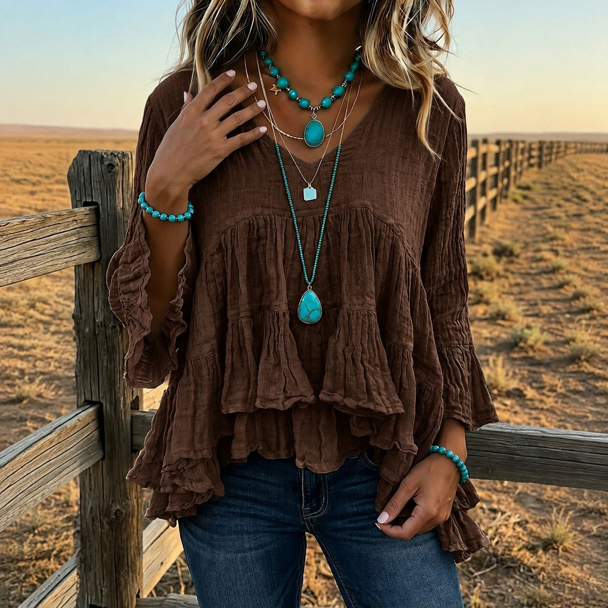 Solid color boho blouse