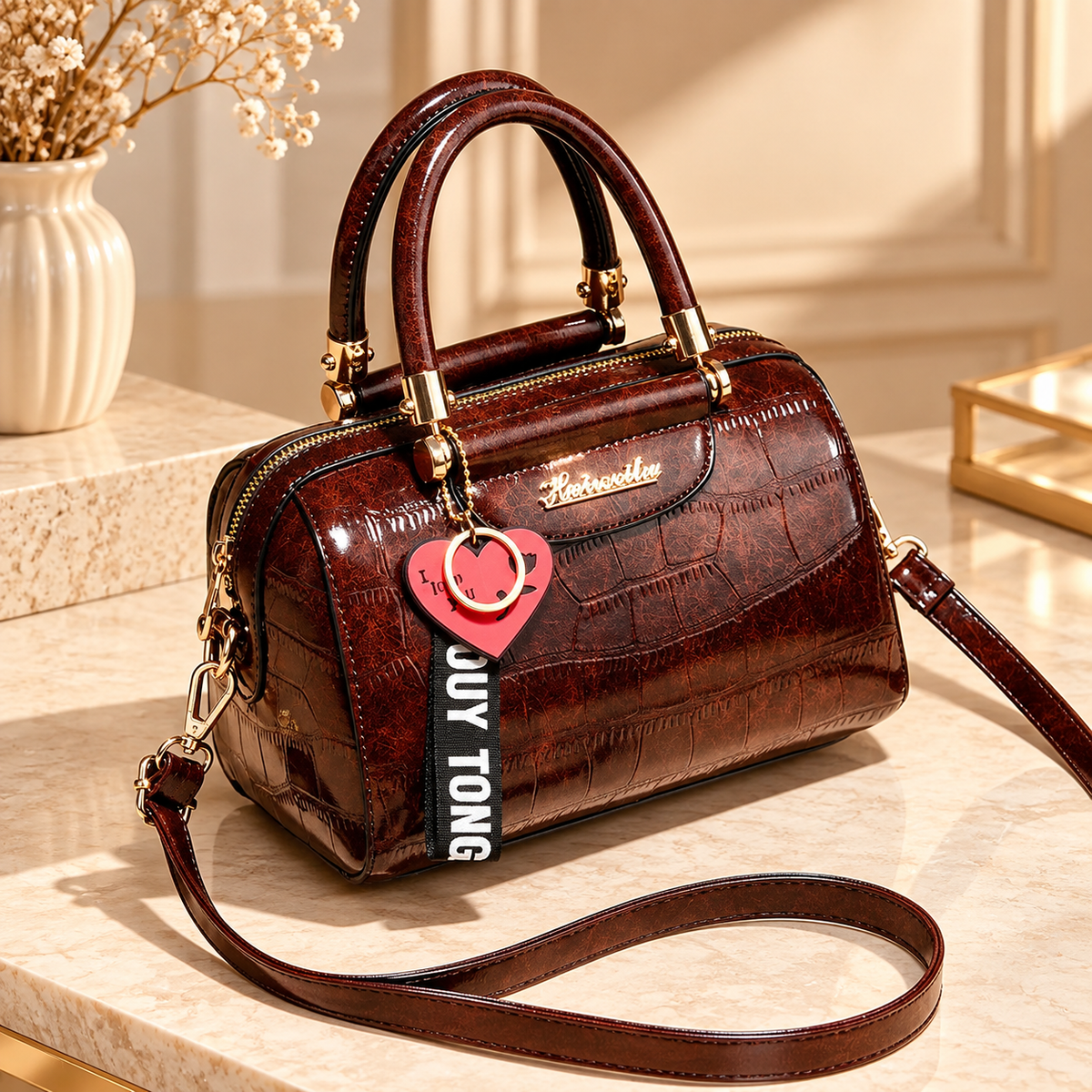 Brown crocodile embossed bag