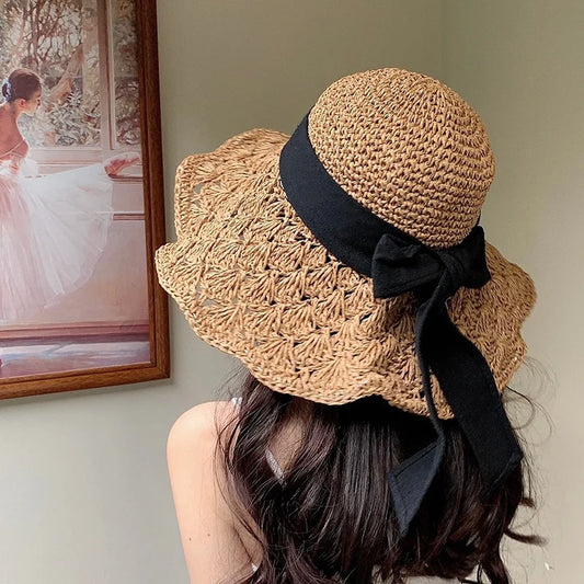 Straw Hat with black Ribbon