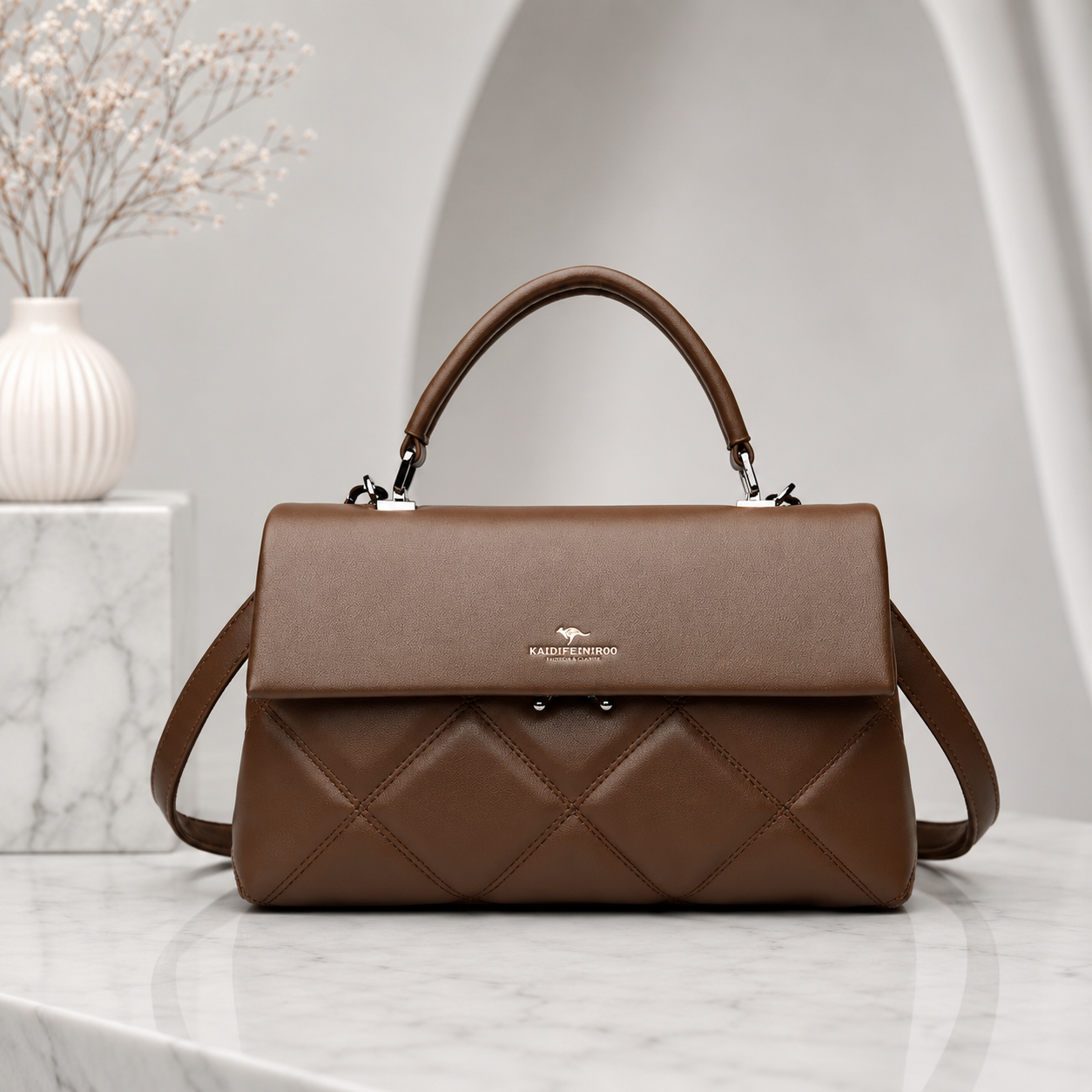 Brown quilted leather handbag