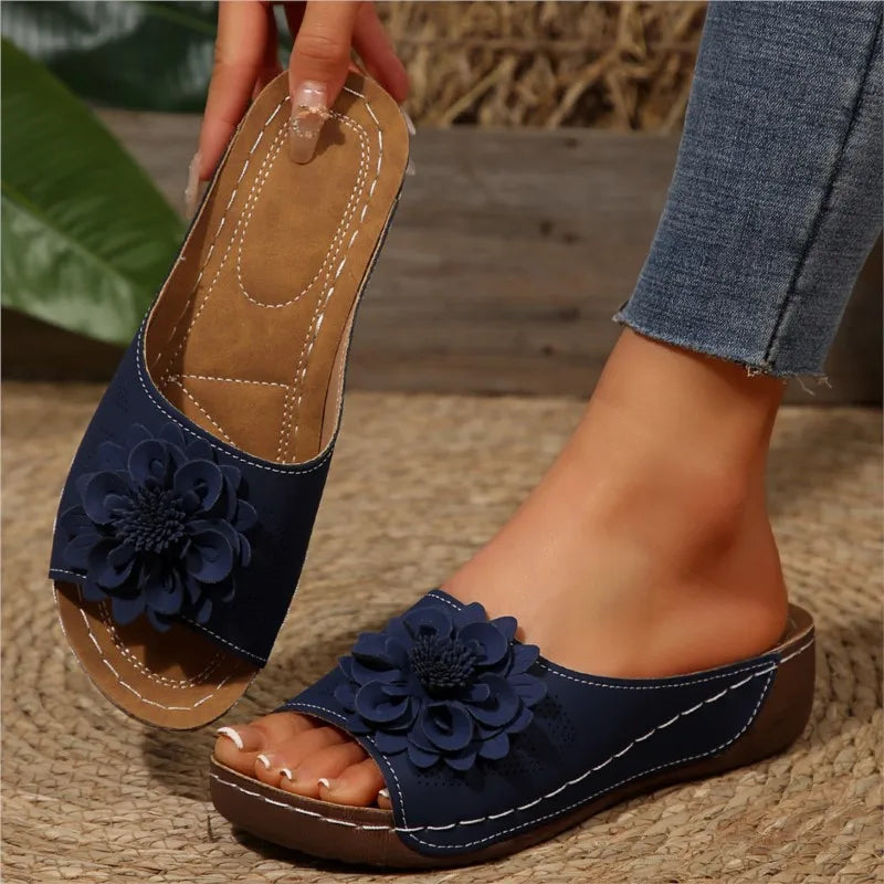 Navy blue wedge sandals