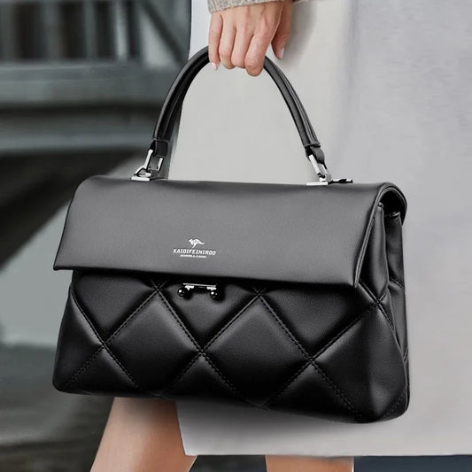 Quilted leather satchel handbag