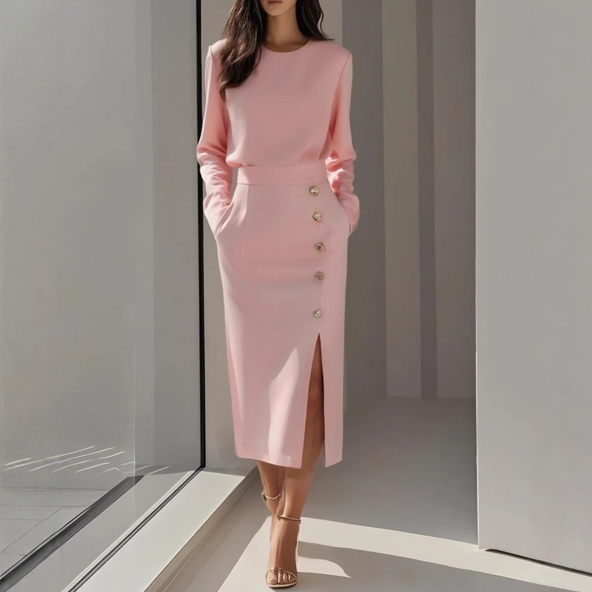 crew neck long sleeve dress