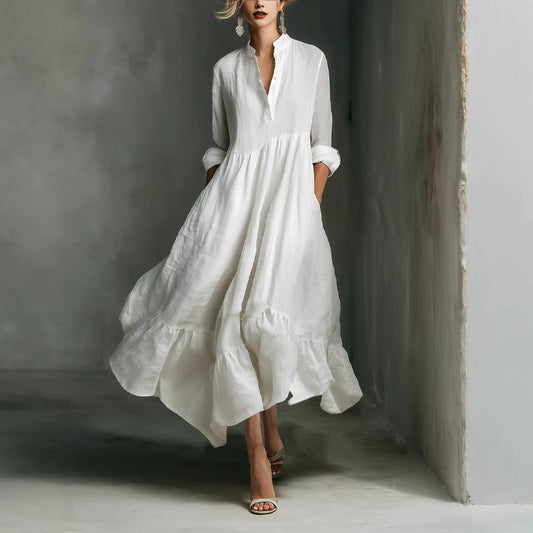boho white ruffle hem dress