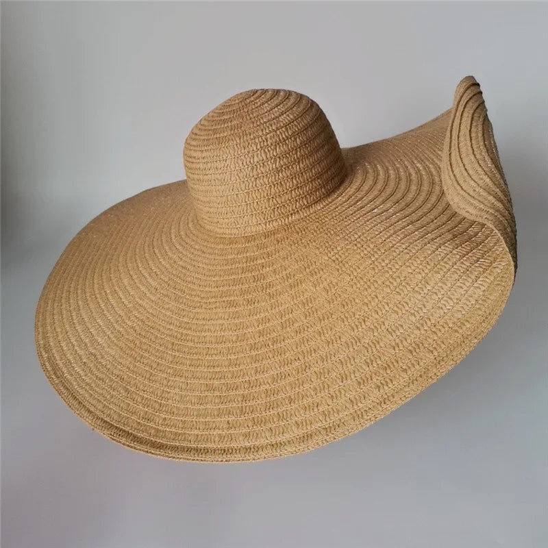 Khaki woven wide brim hat