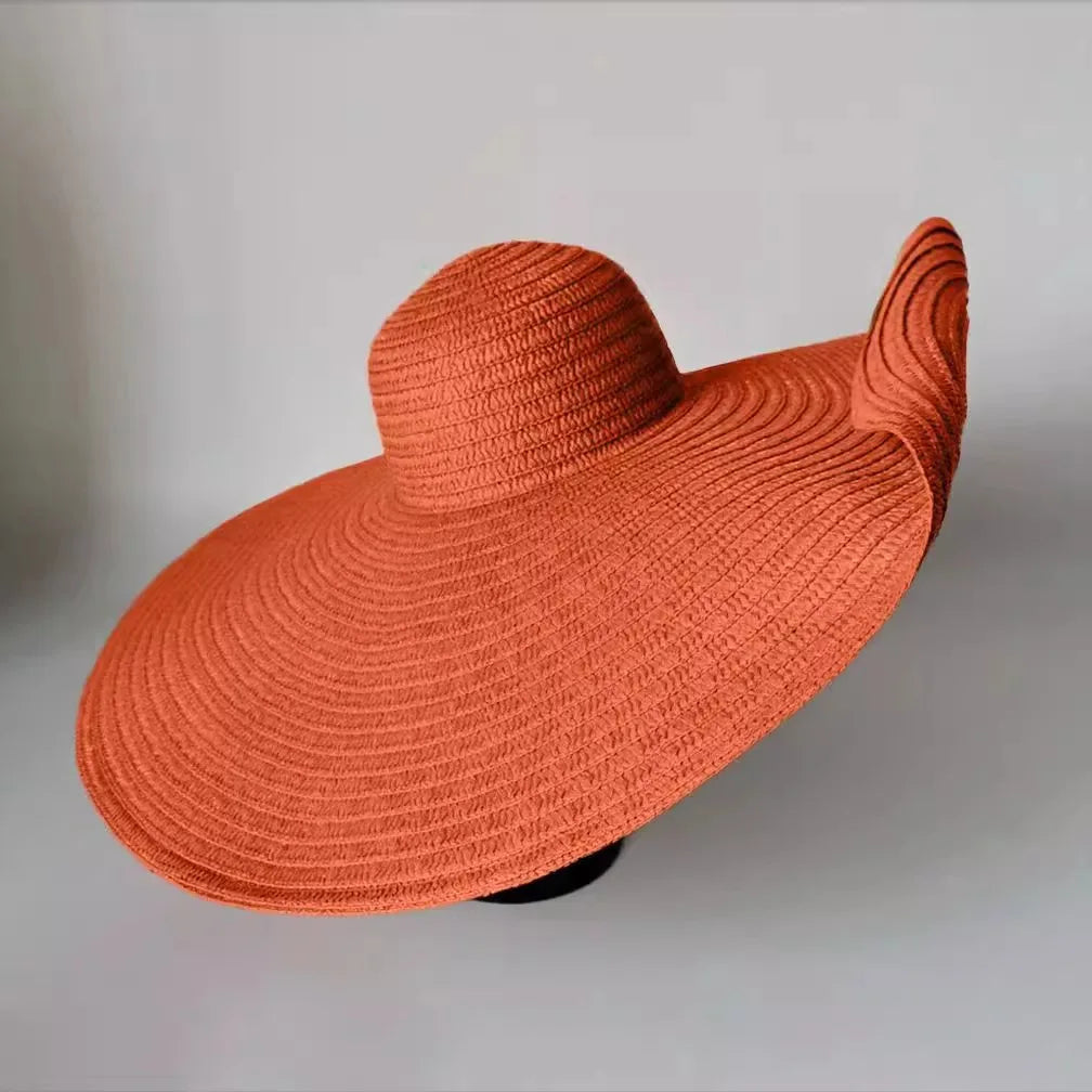 Orange oversized floppy beach hat