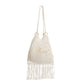 White macrame fringe tote bag