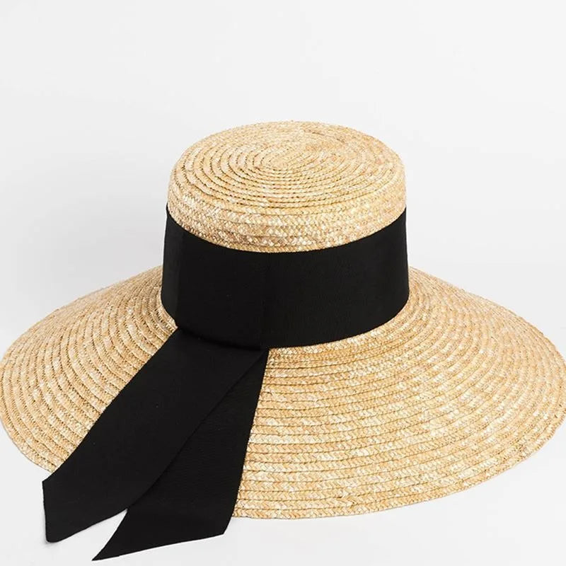 black ribbon straw hat