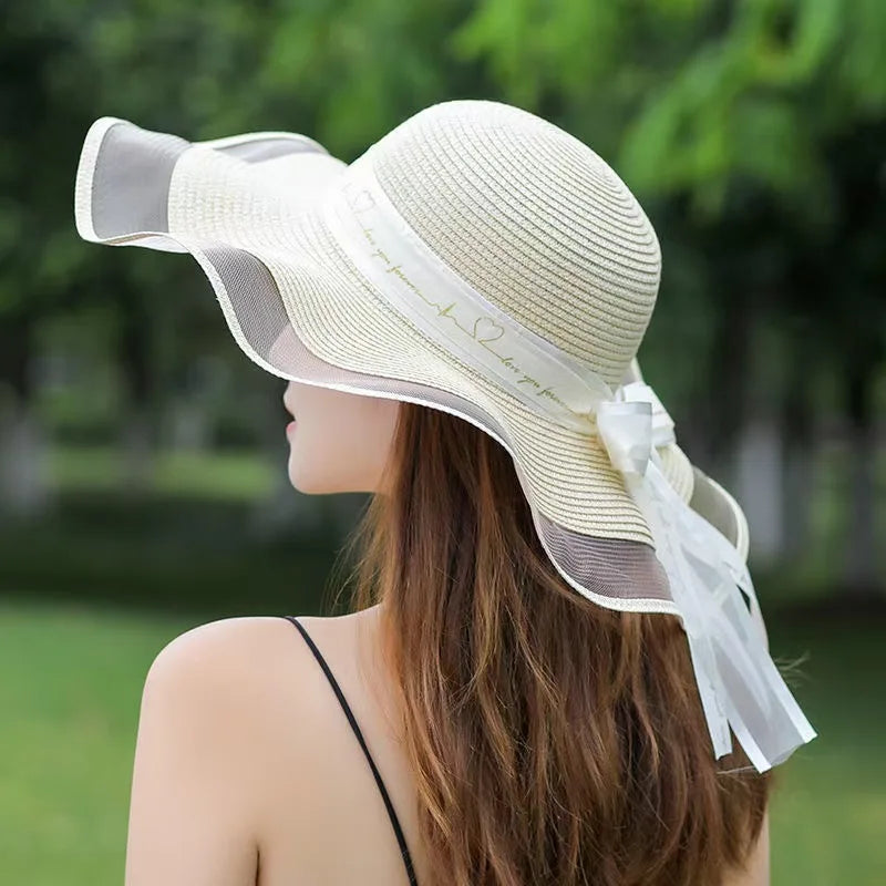 Beige ribbon sun hat