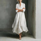 elegant white v neck dress